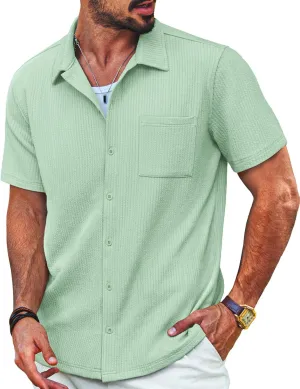 PJ PAUL JONES Men's Casual Button Down Shirts Summer Short Sleeve Wrinkle-Free Shirts with Pocket
