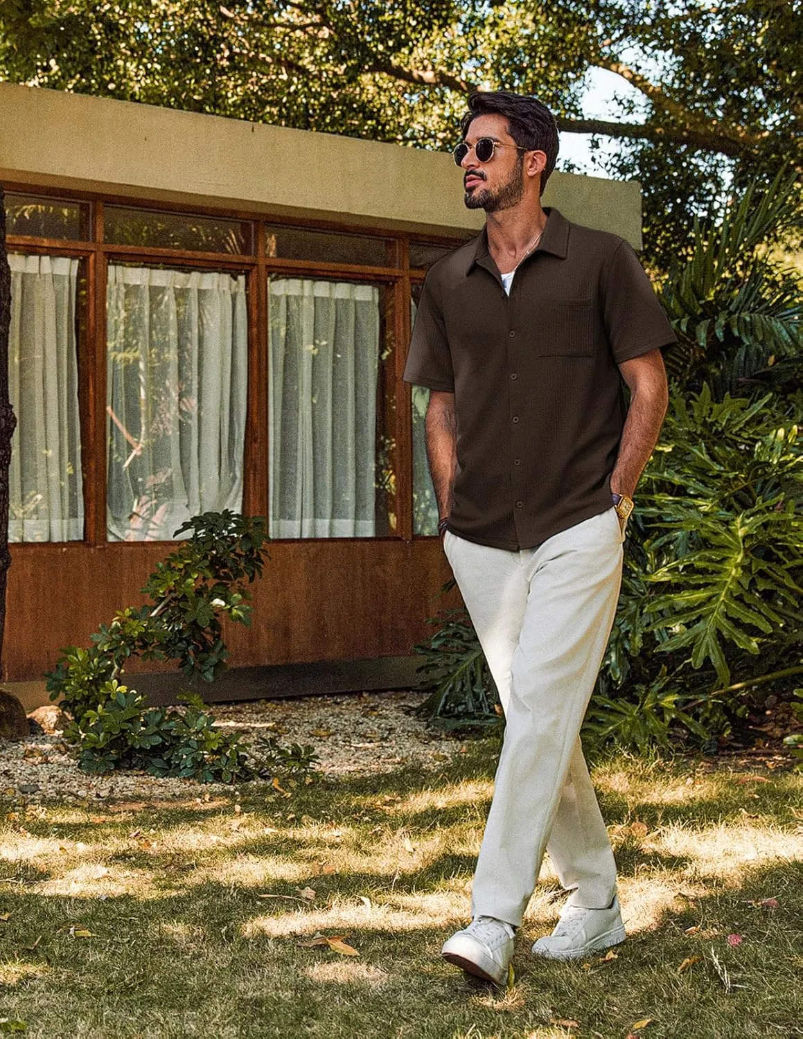 PJ PAUL JONES Men's Casual Button Down Shirts Summer Short Sleeve Wrinkle-Free Shirts with Pocket
