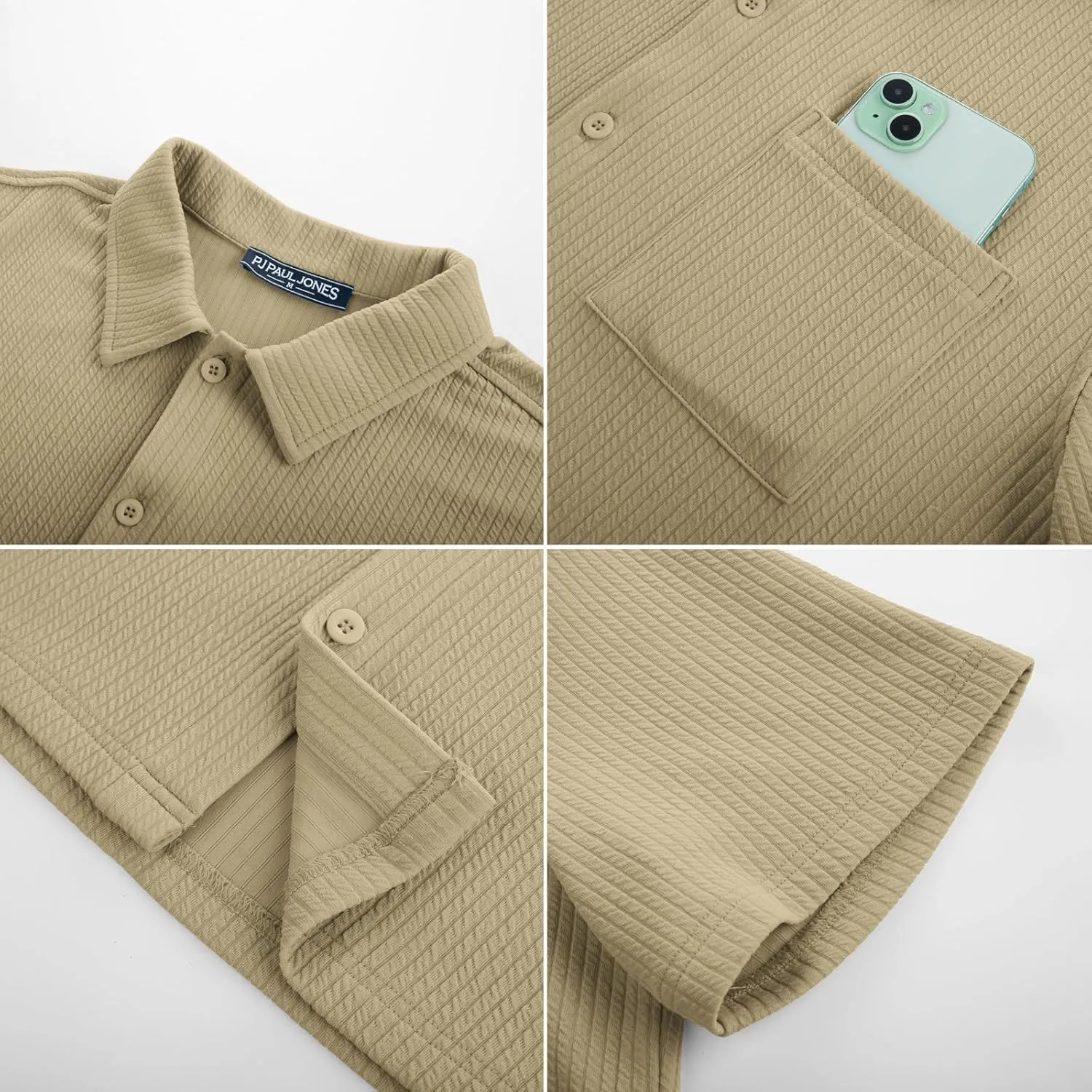 PJ PAUL JONES Men's Casual Button Down Shirts Summer Short Sleeve Wrinkle-Free Shirts with Pocket