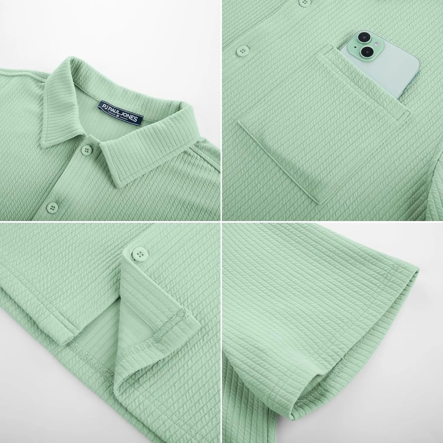PJ PAUL JONES Men's Casual Button Down Shirts Summer Short Sleeve Wrinkle-Free Shirts with Pocket