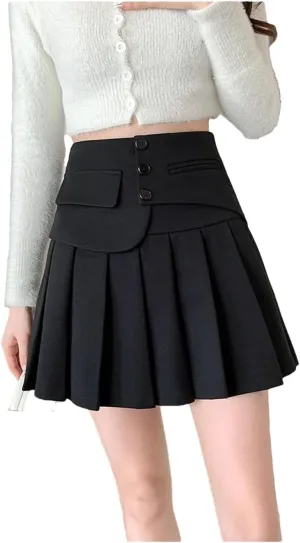 Pleated Corduroy A-Line Skirts for Women High Waisted Sports Solid Color Mini Skirts