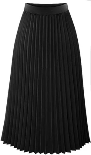 Pleated Skirts for Women Midi Skirt,High Waisted Long Chiffon Flare Solid Casual Fashion Trendy Valentine's Day