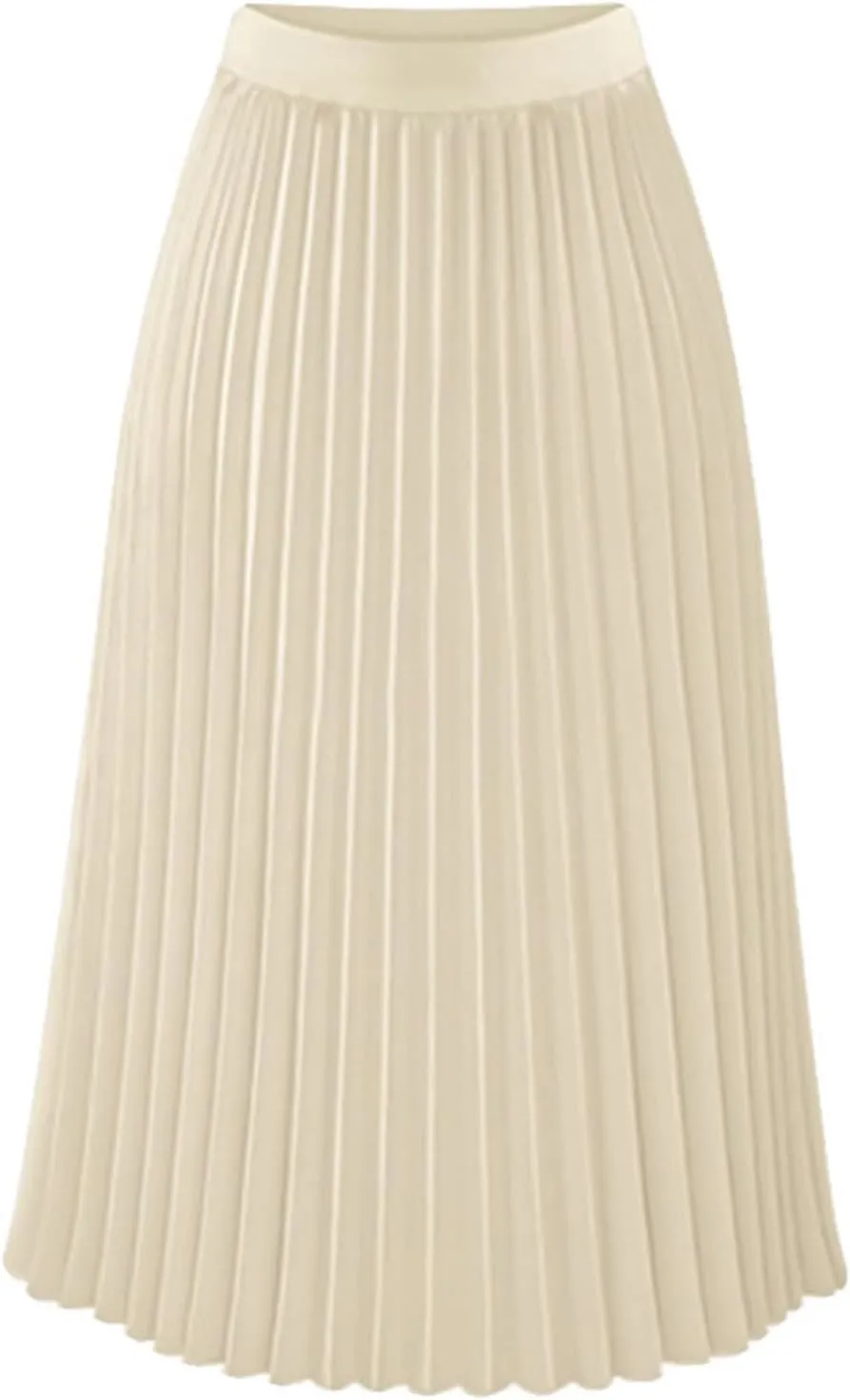 Pleated Skirts for Women Midi Skirt,High Waisted Long Chiffon Flare Solid Casual Fashion Trendy Valentine's Day