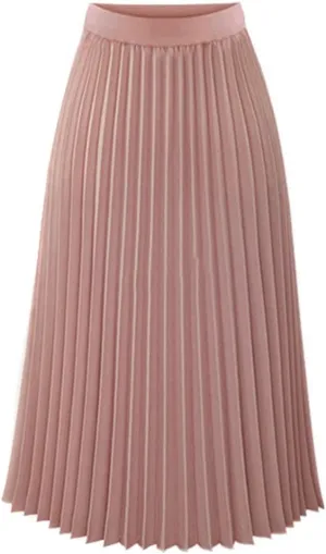 Pleated Skirts for Women Midi Skirt,High Waisted Long Chiffon Flare Solid Casual Fashion Trendy Valentine's Day