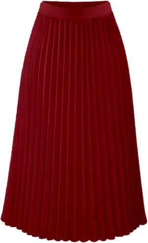 Pleated Skirts for Women Midi Skirt,High Waisted Long Chiffon Flare Solid Casual Fashion Trendy Valentine's Day