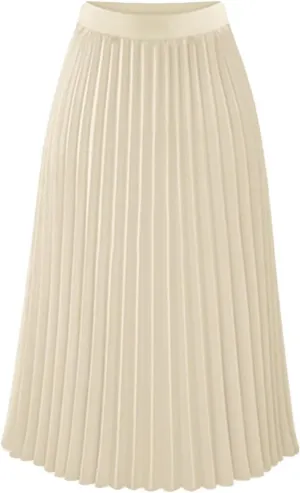 Pleated Skirts for Women Midi Skirt,High Waisted Long Chiffon Flare Solid Casual Fashion Trendy Valentine's Day