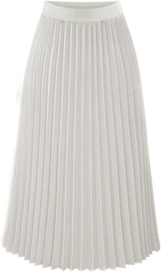 Pleated Skirts for Women Midi Skirt,High Waisted Long Chiffon Flare Solid Casual Fashion Trendy Valentine's Day