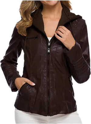 Plus Szie Fall Jackets for Women 2023 Trendy, Pu Leather Biker Moto Jacket,Full Zip Hoodies Casual Coats Pocket