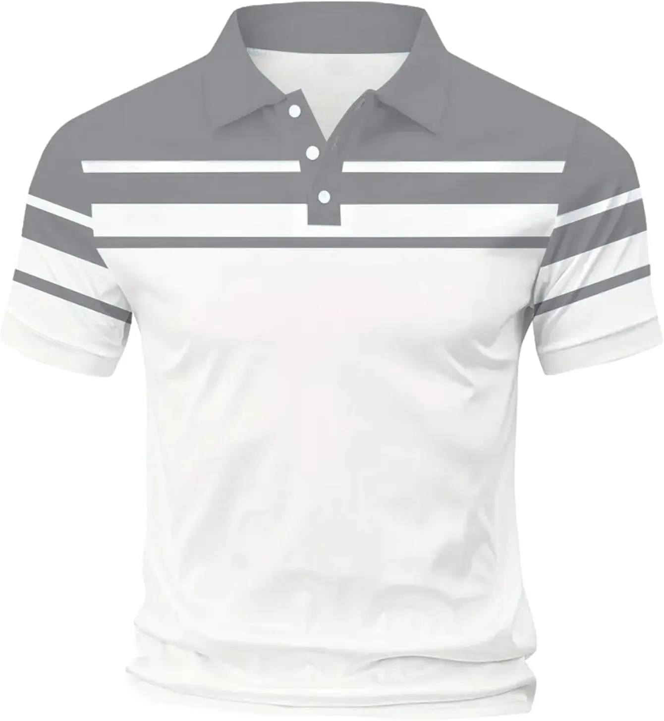 Polo Shirts for Men Moisture Wicking Performance Casual Short Sleeve Golf Shirt Stylish Striped Smart Formal T-Shirts