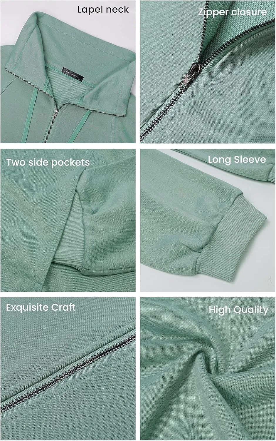 PRETTYGARDEN Women's Casual Long Sleeve Lapel Zipper Sweatshirt Drawstring Loose Pullover Tops