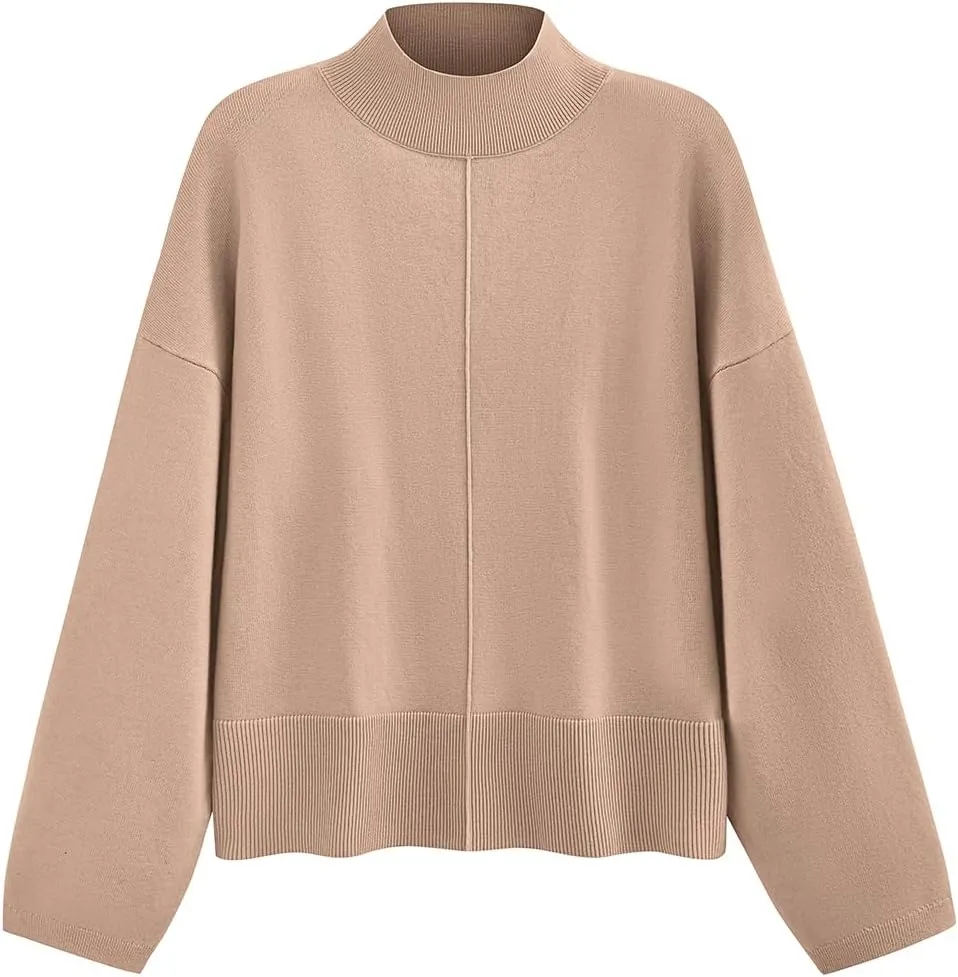 PRETTYGARDEN Womens Sweaters Fall 2025 Long Sleeve Ribbed Knit Pullover Loose Mock Neck Lightweight Casual Sweater Tops