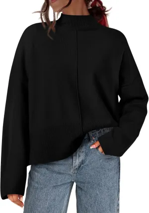 PRETTYGARDEN Womens Sweaters Fall 2025 Long Sleeve Ribbed Knit Pullover Loose Mock Neck Lightweight Casual Sweater Tops