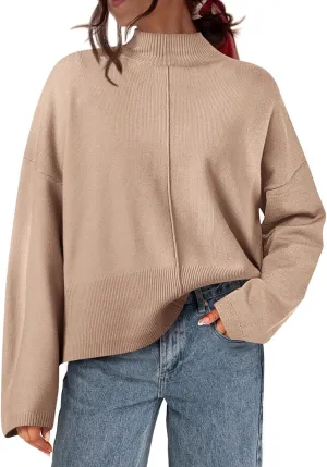 PRETTYGARDEN Womens Sweaters Fall 2025 Long Sleeve Ribbed Knit Pullover Loose Mock Neck Lightweight Casual Sweater Tops