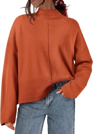 PRETTYGARDEN Womens Sweaters Fall 2025 Long Sleeve Ribbed Knit Pullover Loose Mock Neck Lightweight Casual Sweater Tops