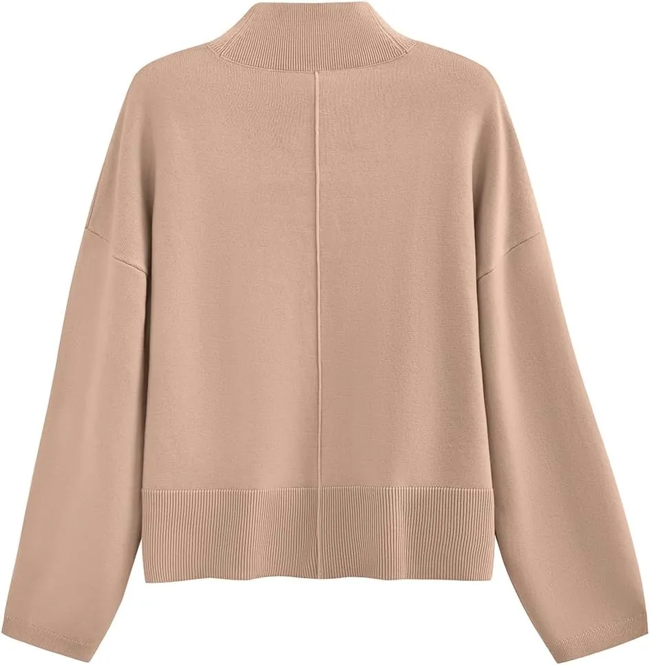 PRETTYGARDEN Womens Sweaters Fall 2025 Long Sleeve Ribbed Knit Pullover Loose Mock Neck Lightweight Casual Sweater Tops