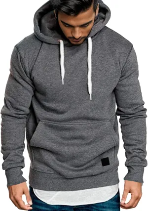 Pullover Hoodies for Men Solid Long Sleeve Drawstring Hooded Sweatshirt Trendy 2025 New Hoodies with Pockets
