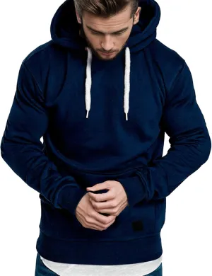 Pullover Hoodies for Men Solid Long Sleeve Drawstring Hooded Sweatshirt Trendy 2025 New Hoodies with Pockets