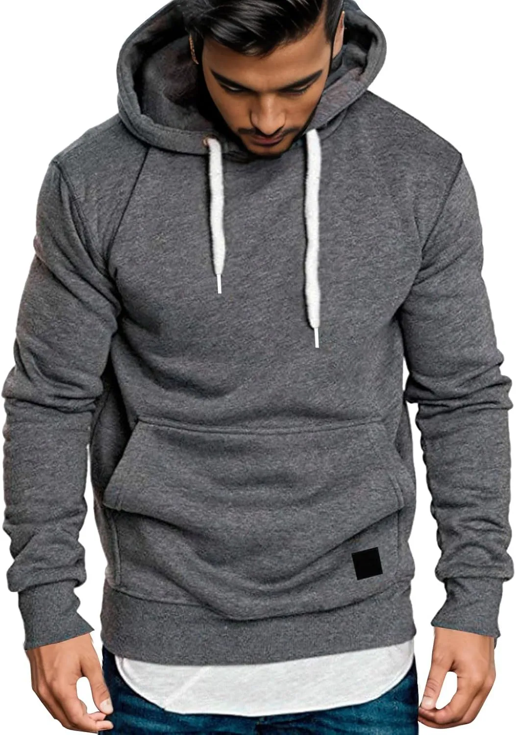 Pullover Hoodies for Men Solid Long Sleeve Drawstring Hooded Sweatshirt Trendy 2025 New Hoodies with Pockets