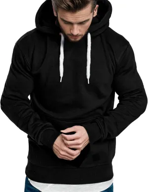 Pullover Hoodies for Men Solid Long Sleeve Drawstring Hooded Sweatshirt Trendy 2025 New Hoodies with Pockets