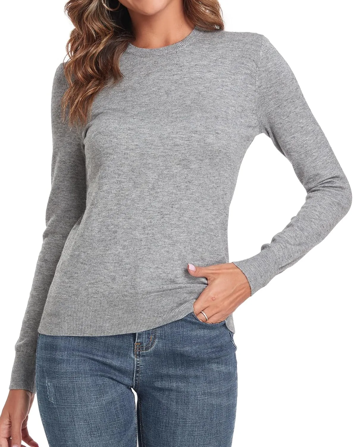 QUALFORT Women's Sweaters Soft Lightweight Knitted Pullover Sweater