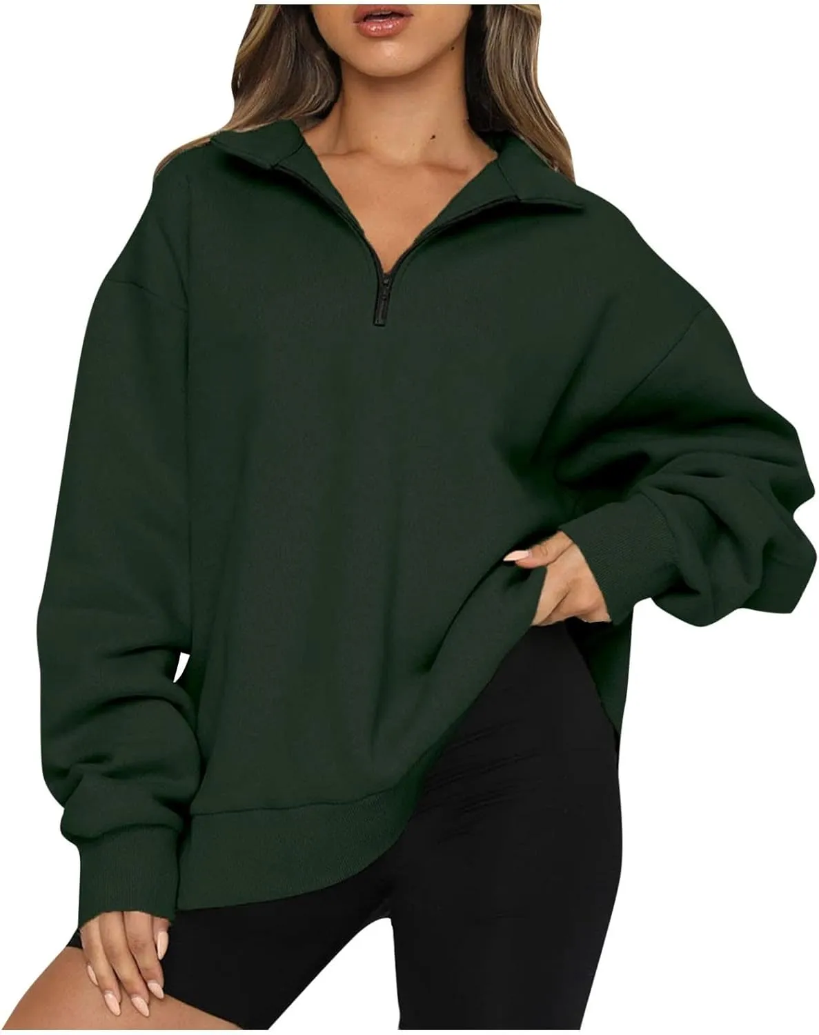 Quarter Zip Pullover for Women Fall Long Sleeve Sweaters Half Zip Blouses Drop Shoulder Y2k Clothes Casual Sweatshirt