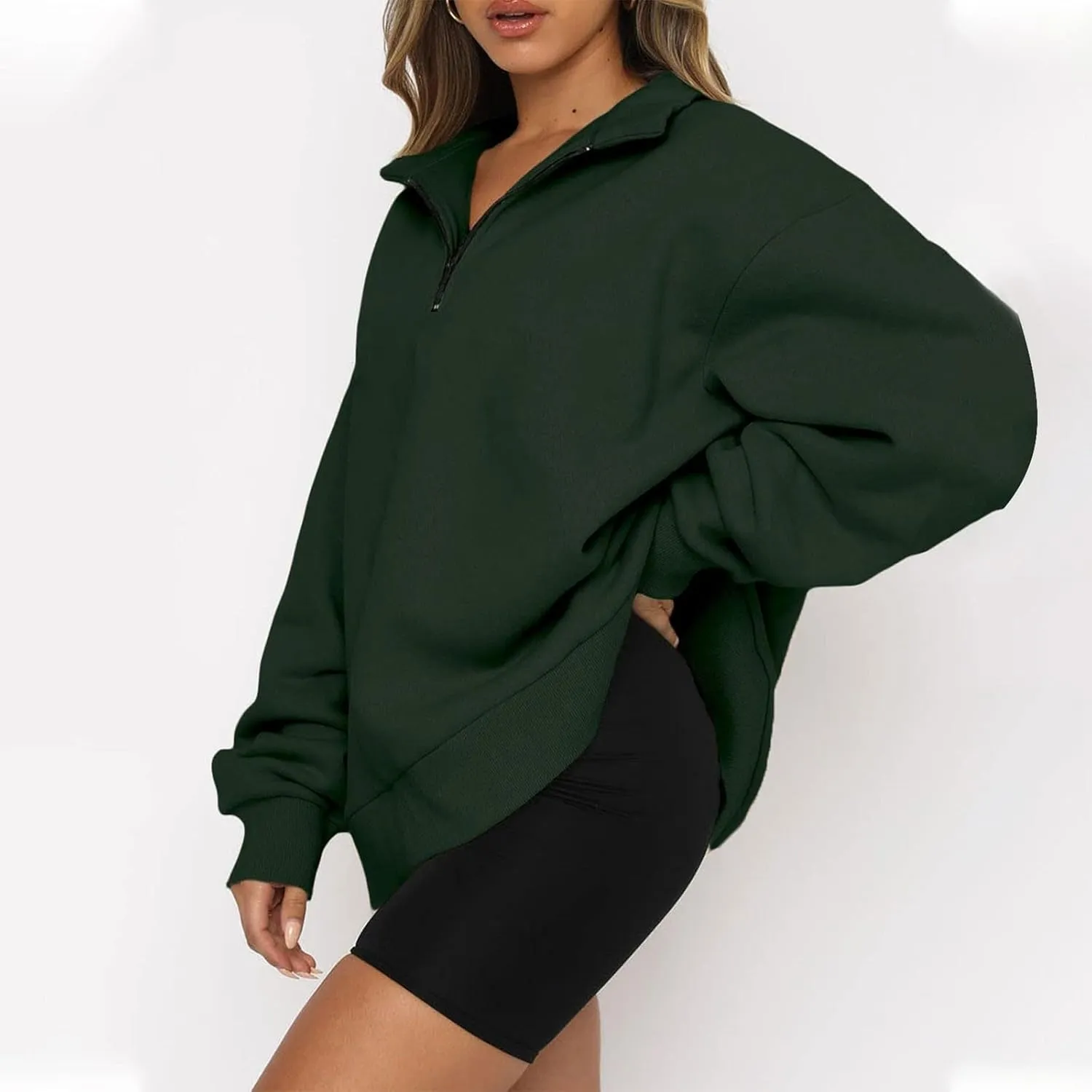 Quarter Zip Pullover for Women Fall Long Sleeve Sweaters Half Zip Blouses Drop Shoulder Y2k Clothes Casual Sweatshirt