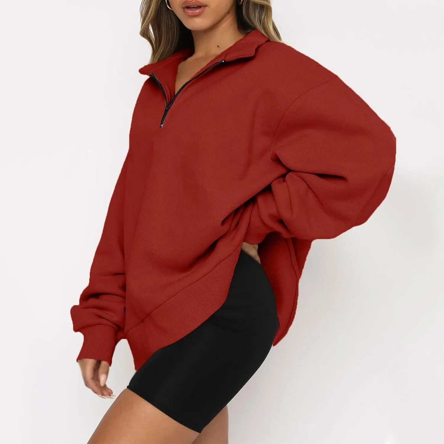 Quarter Zip Pullover Women Fleece Lightweight Oversized Sweatshirt Preppy Cute Sweatshirts Hoodies with Zipper