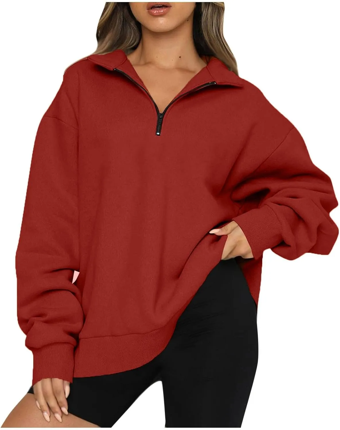 Quarter Zip Pullover Women Fleece Lightweight Oversized Sweatshirt Preppy Cute Sweatshirts Hoodies with Zipper