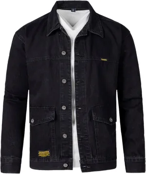 QWENTMTNTY Distressed Jean Jacket for Men Slim Fit Vintage Washed Cotton Lightweight Jackets Ripped Denim Trucker Jacket Outerwear