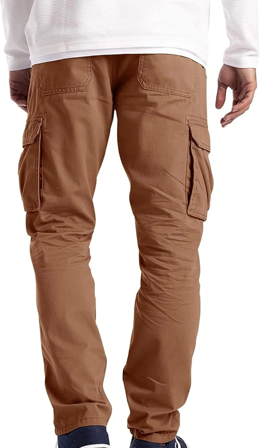 QWENTMTNTY Mens Cargo Pants Baggy Stretch Elastic Waist Straight Chino Pants Drawstring Casual Tactical Hiking Work Pants