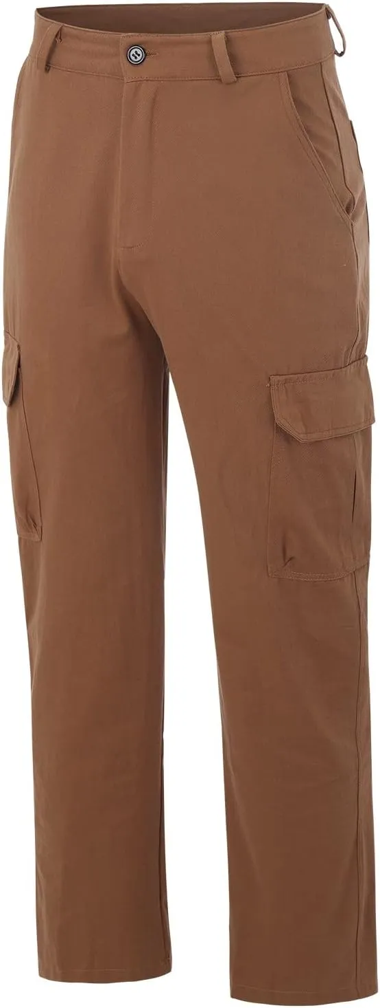 QWENTMTNTY Mens Cargo Pants Baggy Stretch Elastic Waist Straight Chino Pants Drawstring Casual Tactical Hiking Work Pants