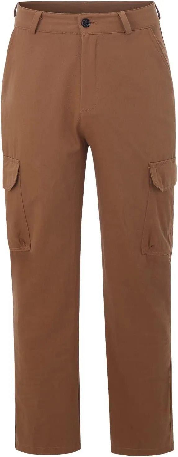 QWENTMTNTY Mens Cargo Pants Baggy Stretch Elastic Waist Straight Chino Pants Drawstring Casual Tactical Hiking Work Pants