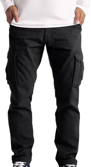 QWENTMTNTY Mens Cargo Pants Baggy Stretch Elastic Waist Straight Chino Pants Drawstring Casual Tactical Hiking Work Pants