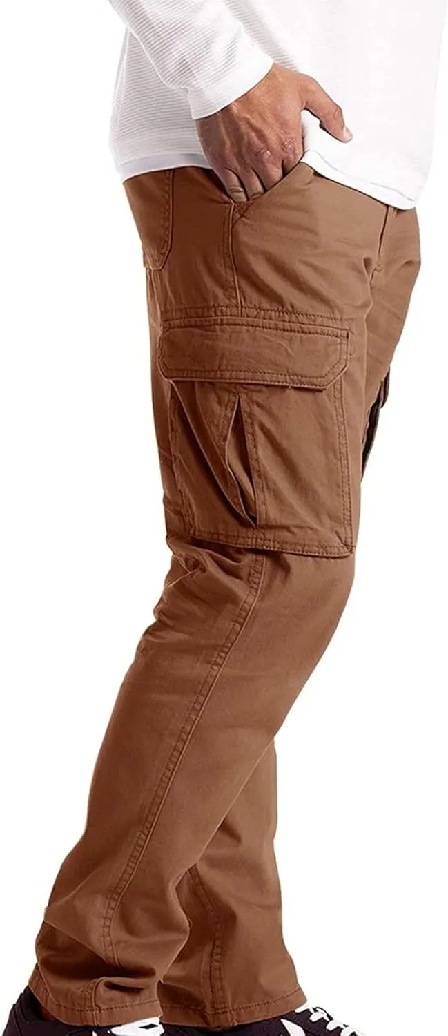 QWENTMTNTY Mens Cargo Pants Baggy Stretch Elastic Waist Straight Chino Pants Drawstring Casual Tactical Hiking Work Pants