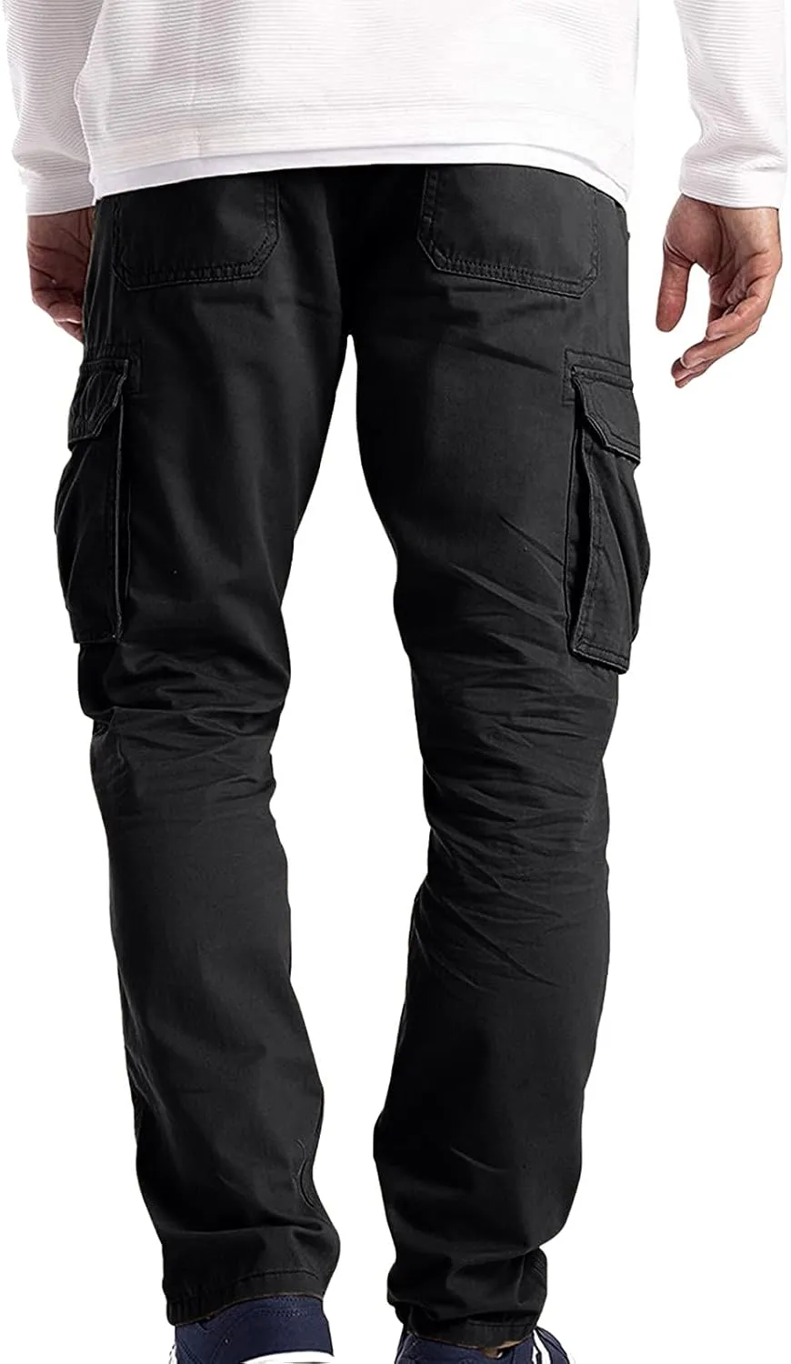 QWENTMTNTY Mens Cargo Pants Baggy Stretch Elastic Waist Straight Chino Pants Drawstring Casual Tactical Hiking Work Pants
