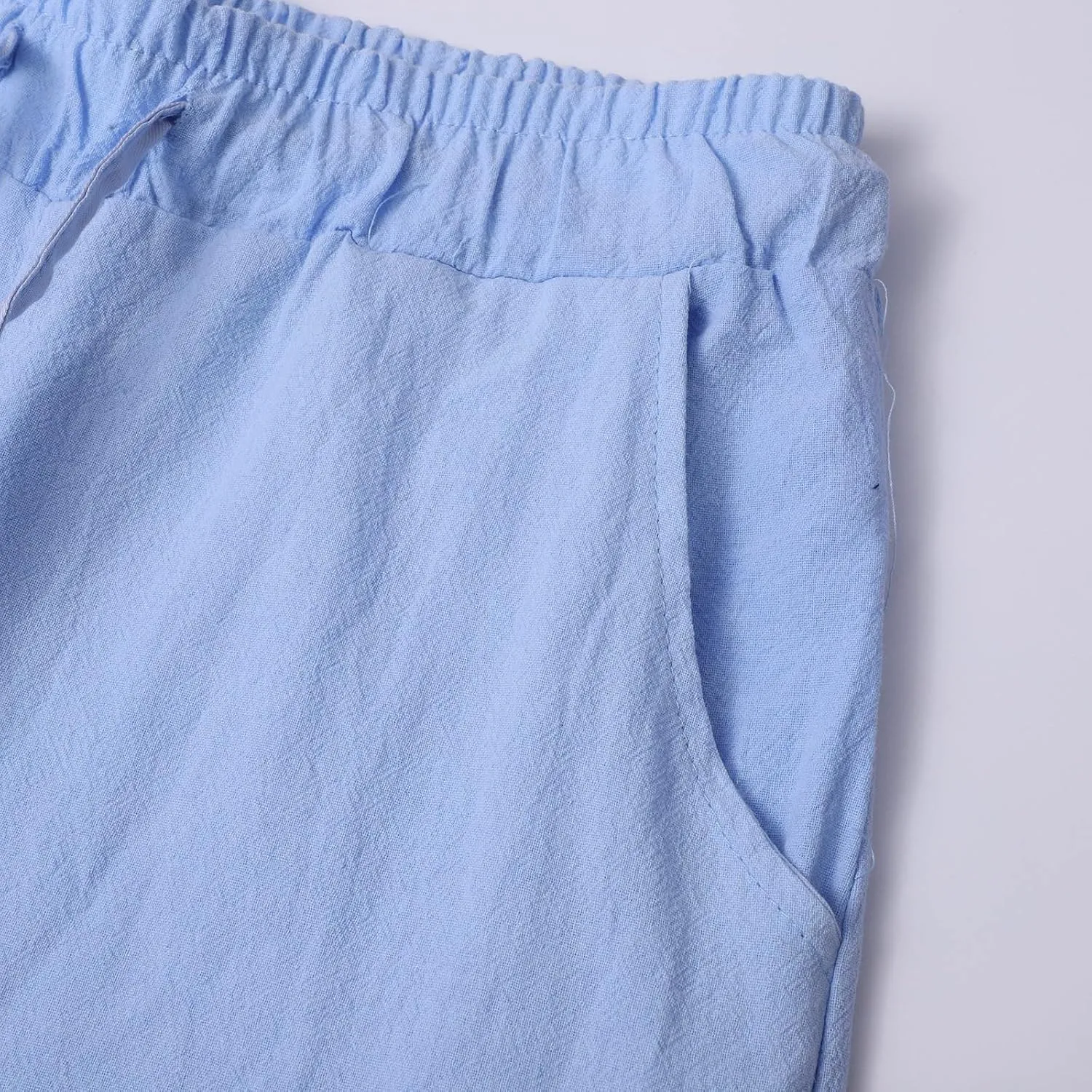 QWENTMTNTY Men's Elastic Waist Linen Pants Casual Relaxed Fit Loose Lightweight Pants Comfort Yoga Beach Drawstring Trousers