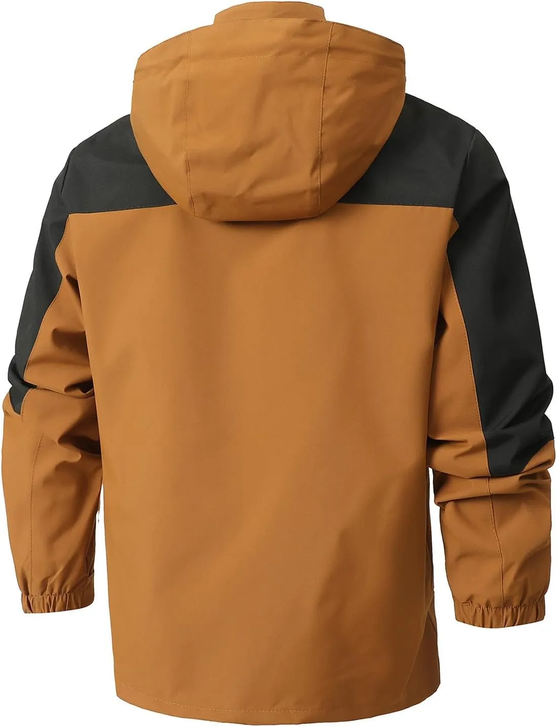 Rain Jacket for Men Color Block Waterproof Raincoat Lightweight Rain Coat Outdoor Windbreaker with Hood&Zipper Pocket