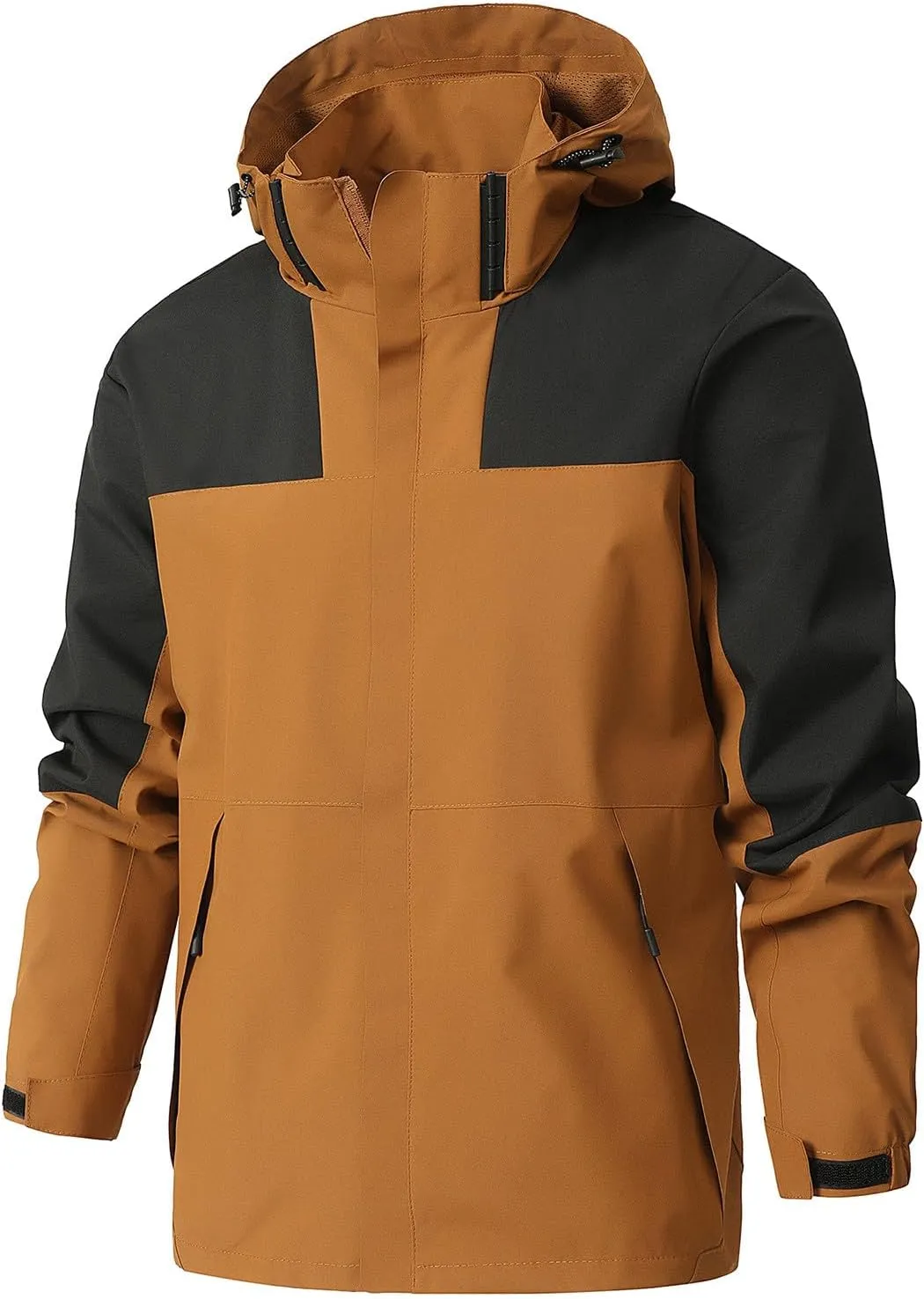 Rain Jacket for Men Color Block Waterproof Raincoat Lightweight Rain Coat Outdoor Windbreaker with Hood&Zipper Pocket