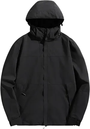 Rain Jacket Mens Waterproof with Hood Lightweight Hiking Travel Jackets Casual Outdoor Windbreaker Fall Spring Coat