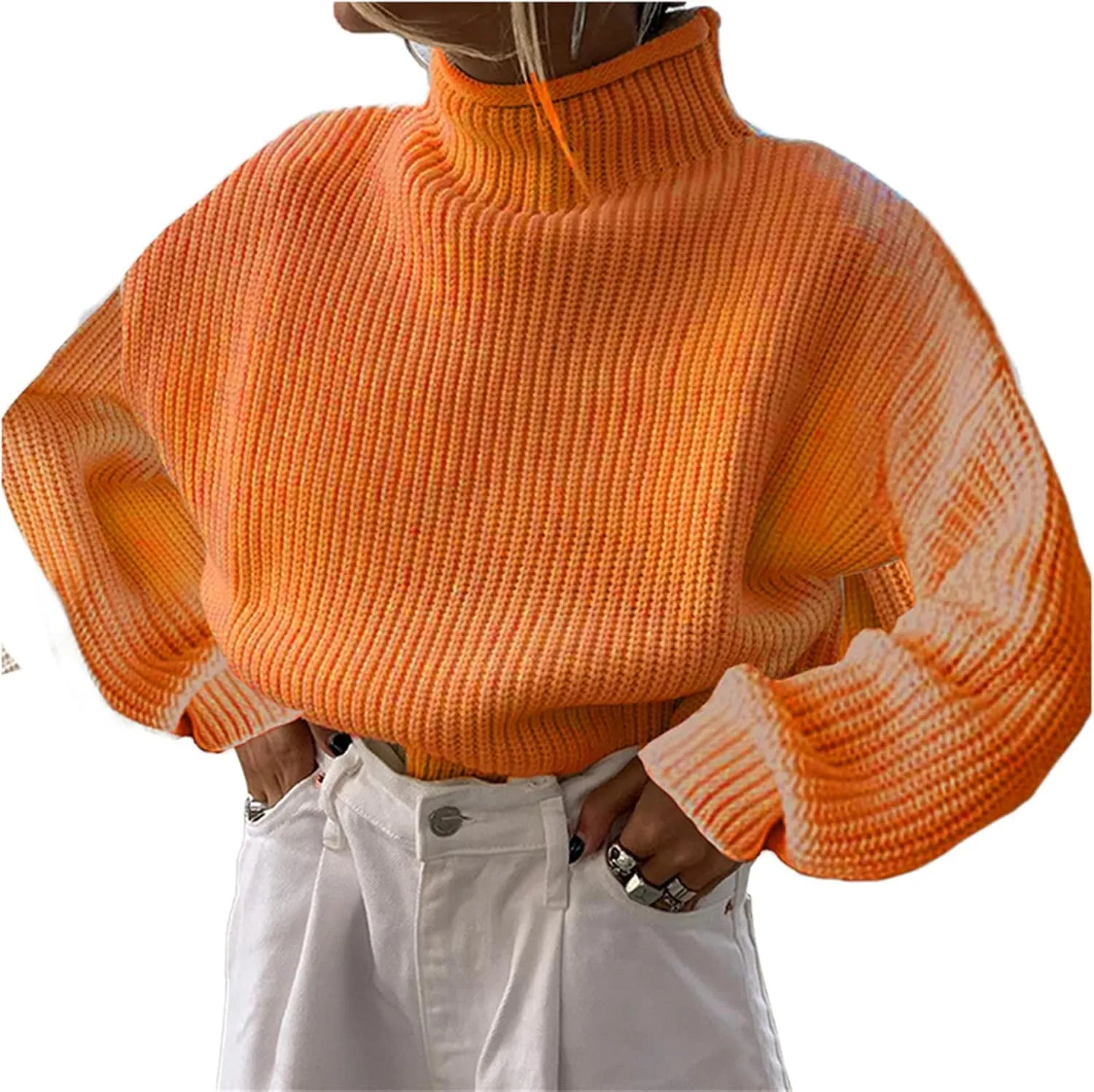Raruxxin Women's Oversized Turtleneck Sweater Loose Fit Long Sleeve Solid Pullover Fall Winter Casual Versatile Cozy Knitwear