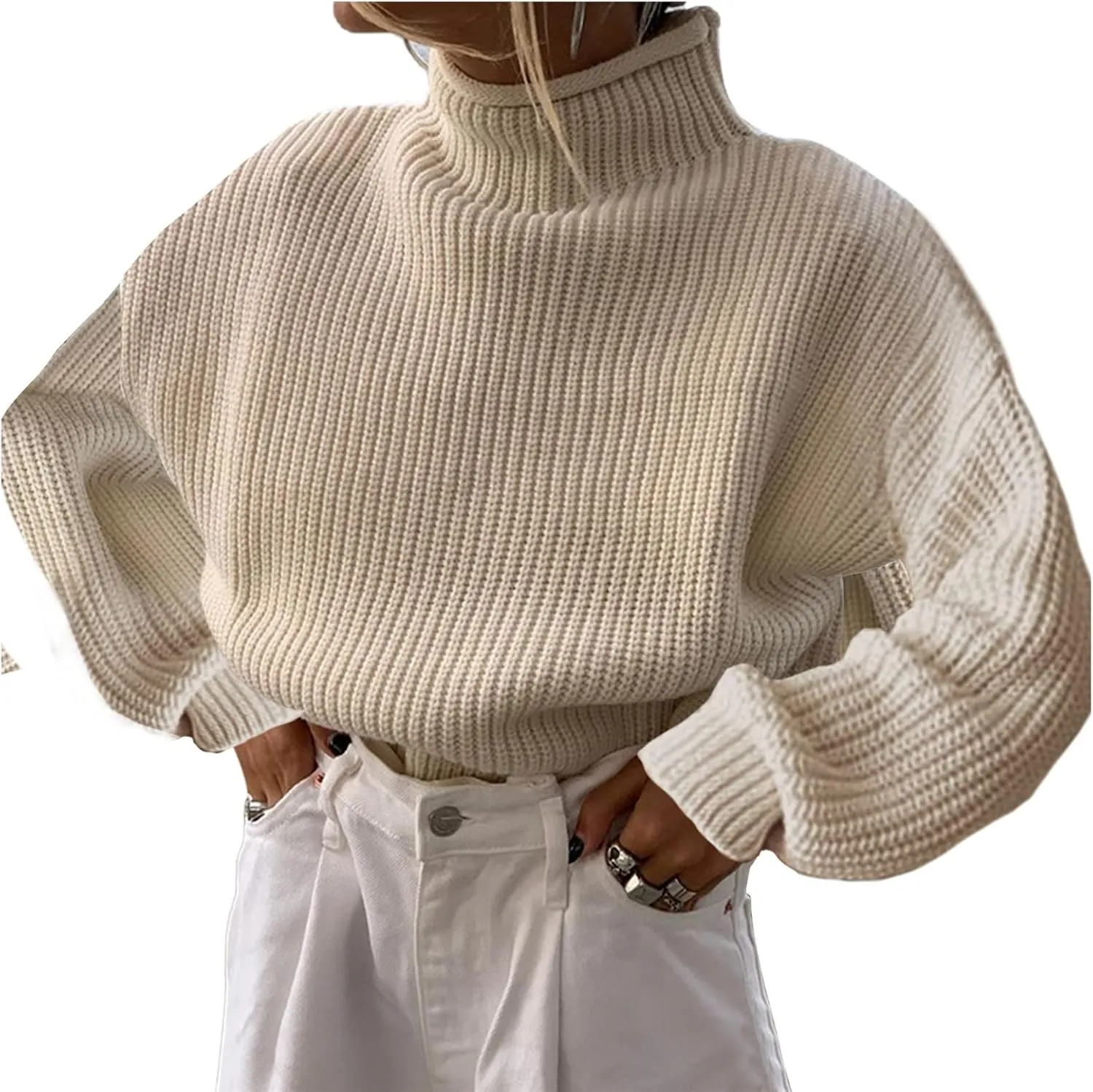 Raruxxin Women's Oversized Turtleneck Sweater Loose Fit Long Sleeve Solid Pullover Fall Winter Casual Versatile Cozy Knitwear