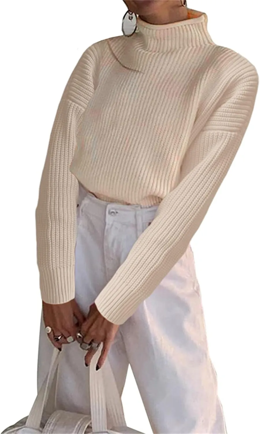 Raruxxin Women's Oversized Turtleneck Sweater Loose Fit Long Sleeve Solid Pullover Fall Winter Casual Versatile Cozy Knitwear