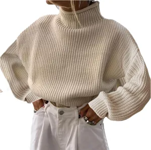 Raruxxin Women's Oversized Turtleneck Sweater Loose Fit Long Sleeve Solid Pullover Fall Winter Casual Versatile Cozy Knitwear