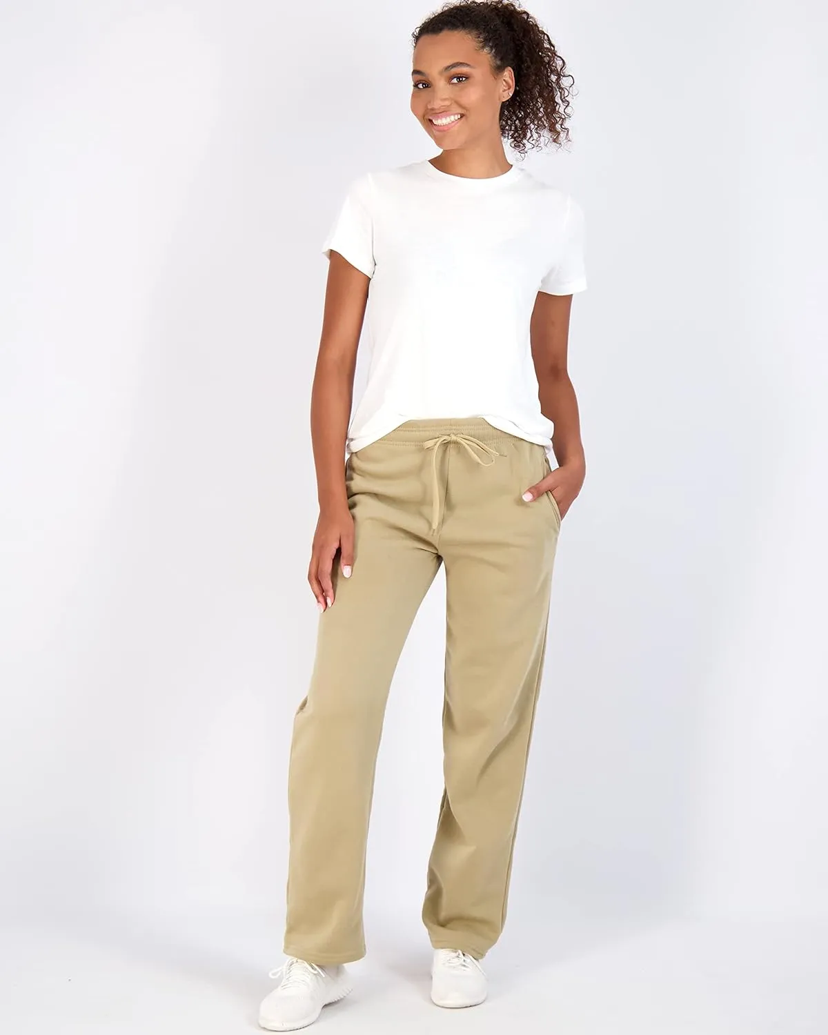 Real Essentials 3 Pack: Women's Relaxed Fit Fleece Open Bottom Sweatpants - Casual Athleisure (Available in Plus)