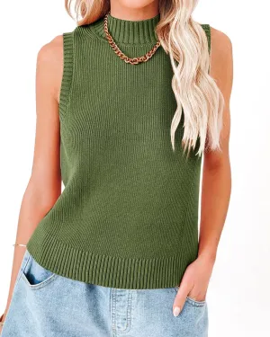 Rilista Women Summer Knit Tank Tops Sleeveless Turtleneck Cami Shirts Ribbed Mock Neck Pullover Sweater Vests