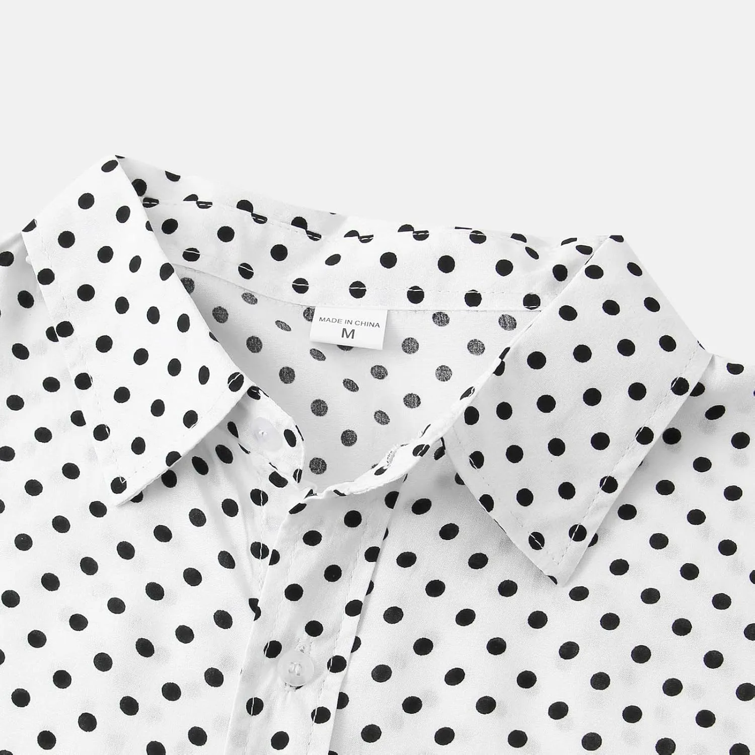RTRDE Men's Short Sleeve Button Down Shirts Printed Cotton Linen Top Polka Dot Print Lapel Short Shirt Up Shirts