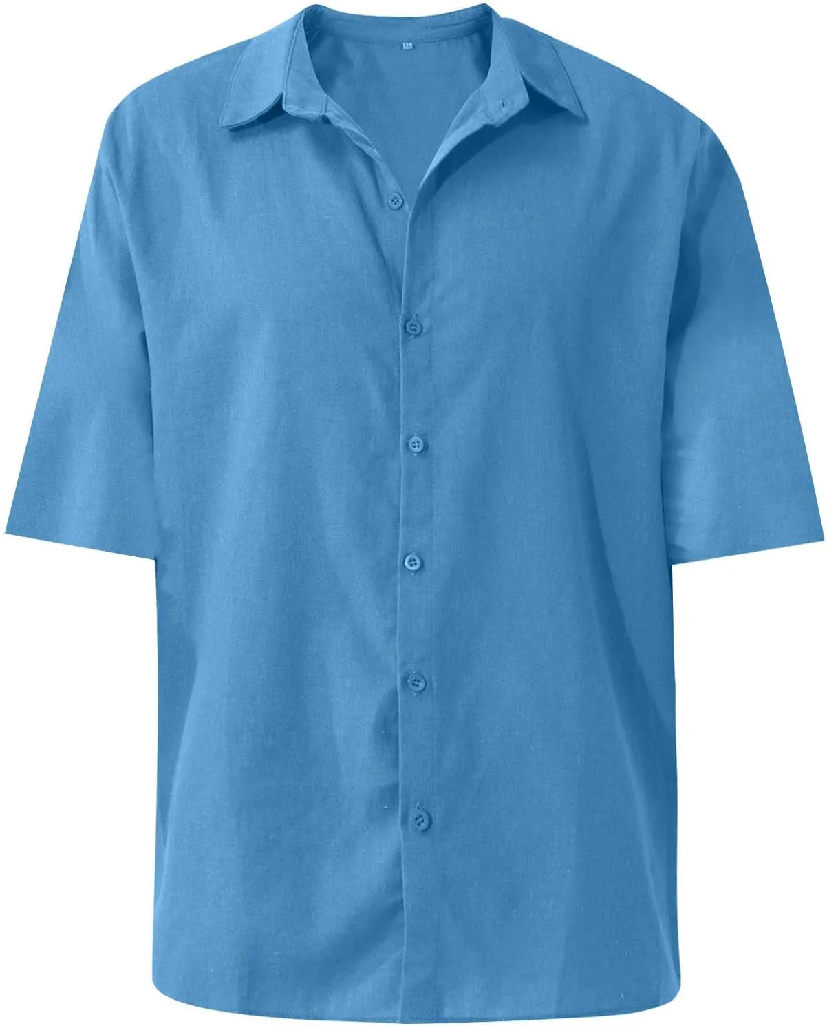 RTRDE Men's Short Sleeve Button Down Shirts Summer Casual Cotton Linen Solid Color Short Shirts Loose for Men, S-3XL