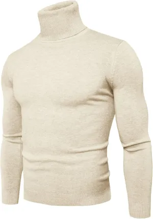 SAMST Mens Ribbed Slim Fit Knitted Pullover Turtleneck Sweater Casual Thermal Sweaters Basic Tops Lightweight Sweaters