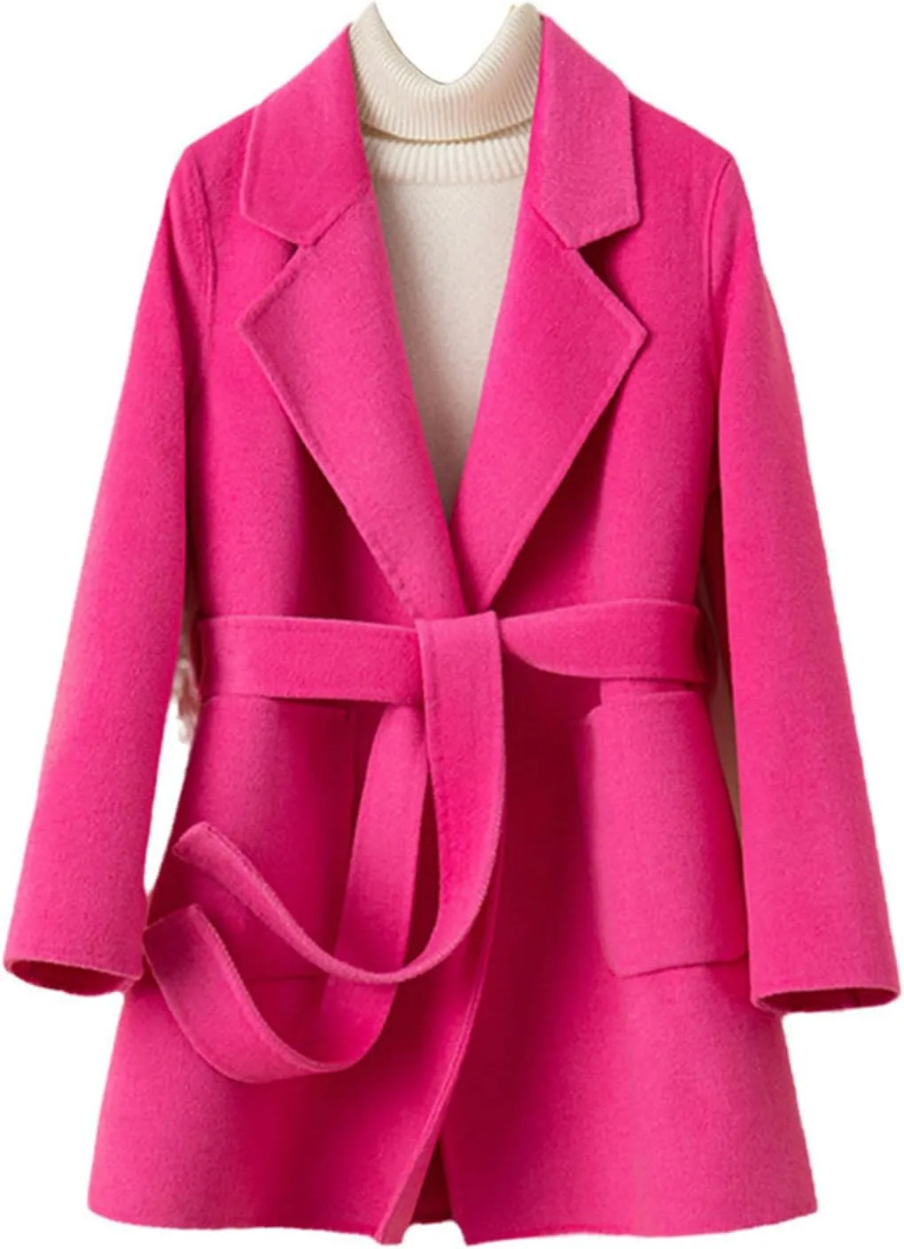 SaoBiiu Women Wool Blend Long Overcoat Autumn Winter Woolen Coat red XL