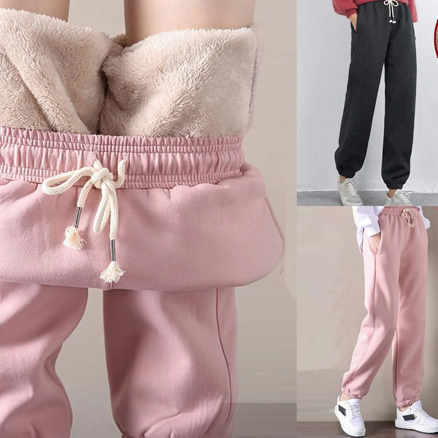 sdbrld Fleece Lined Joggers Women,Womens Sherpa Lined Sweatpants Winter Solid Athletic Running Fleece Lined Pants Sweatpants